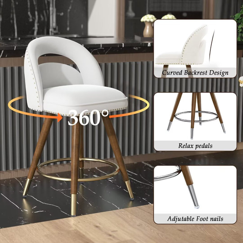 Mercer41 Kokitus Counter Height Bar Stools, 24 Inch Swivel Bar Stools with Backs&Solid Wood Legs