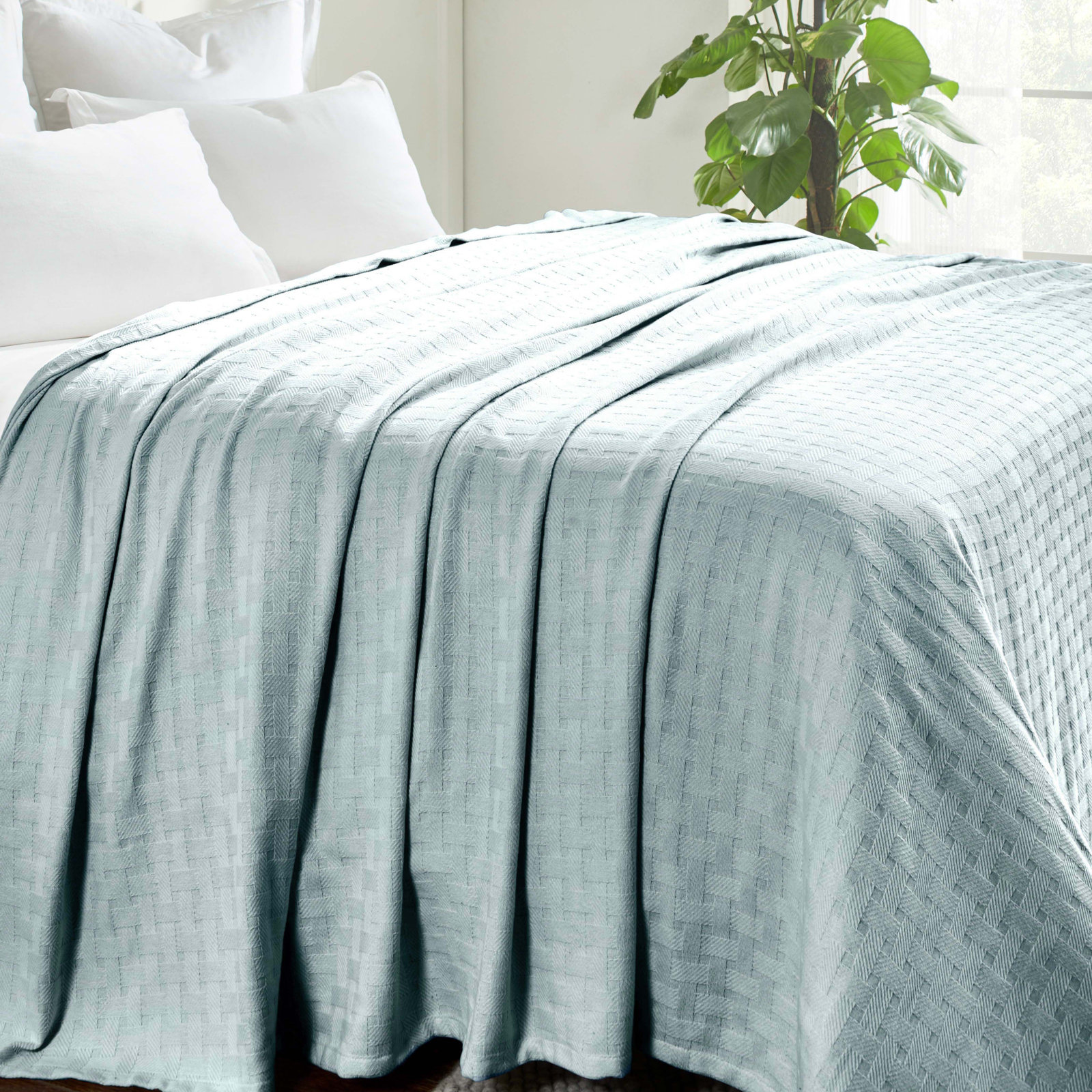 Bertie Cotton Throw Blanket, Light Blue, King