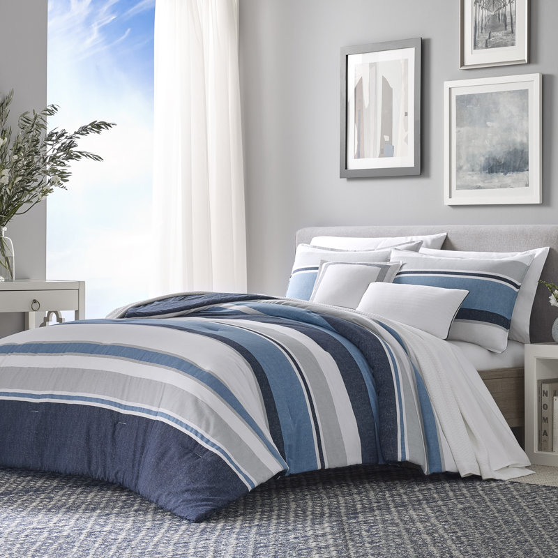 Nautica Westport Cotton Reversible Comforter Bonus Set, Twin Comforter + 1 Standard Sham + 2 Throw Pillows, Navy