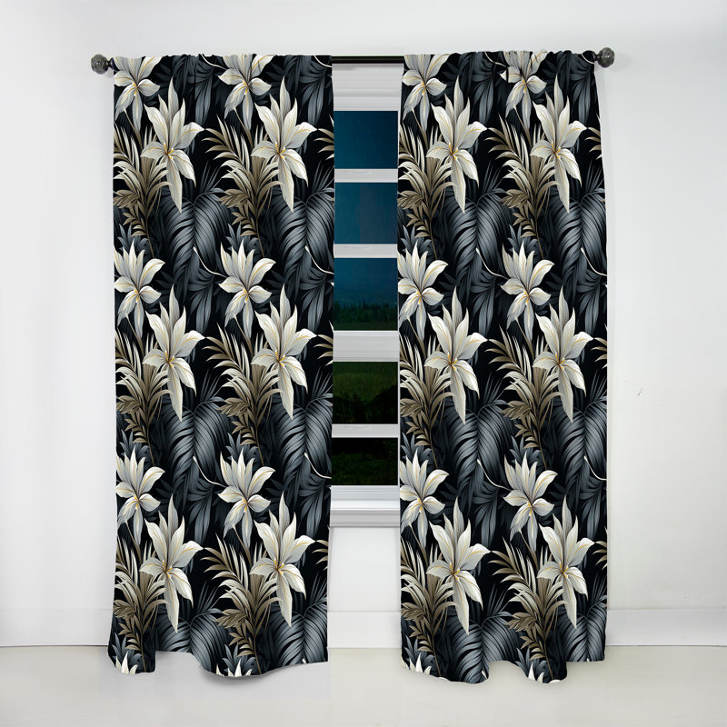 Miroir monochrome à motif tropical - Rideau floral - Velours obscurcissant - 1 panneau, L 52 po x L 90 po