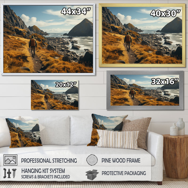 Blau " Rocky Beach Coastal Wanderer I ", 24" H x 32" W x 1" D, Gold Single Picture Framed