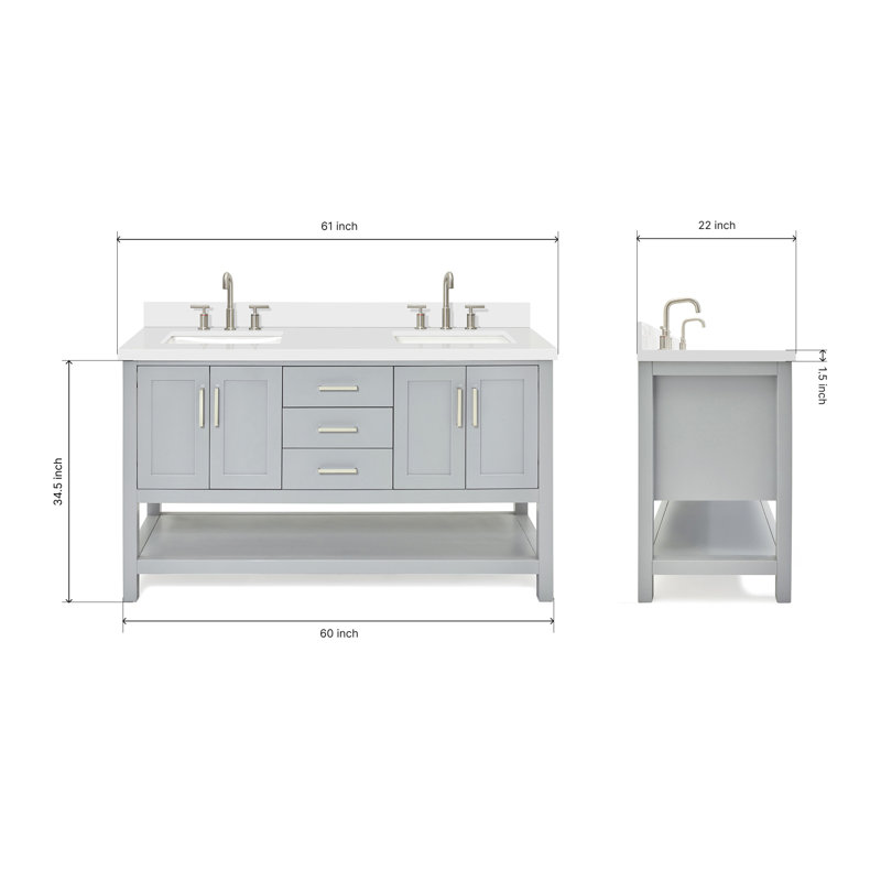 Magnolia Bath Vanity Oval Basin, Rectangle, Gray, White Quartz