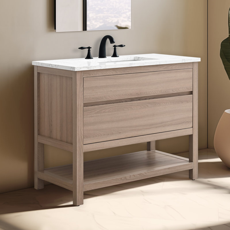 Meuble-lavabo simple 36 po avec plateau en pierre d'ingénierie Wesli