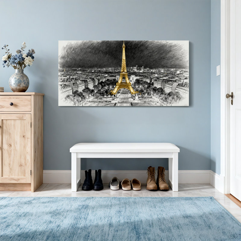 Scénique et paysages urbains, tour Eiffel dorée, art de Paris, H 16 po x l 32 po