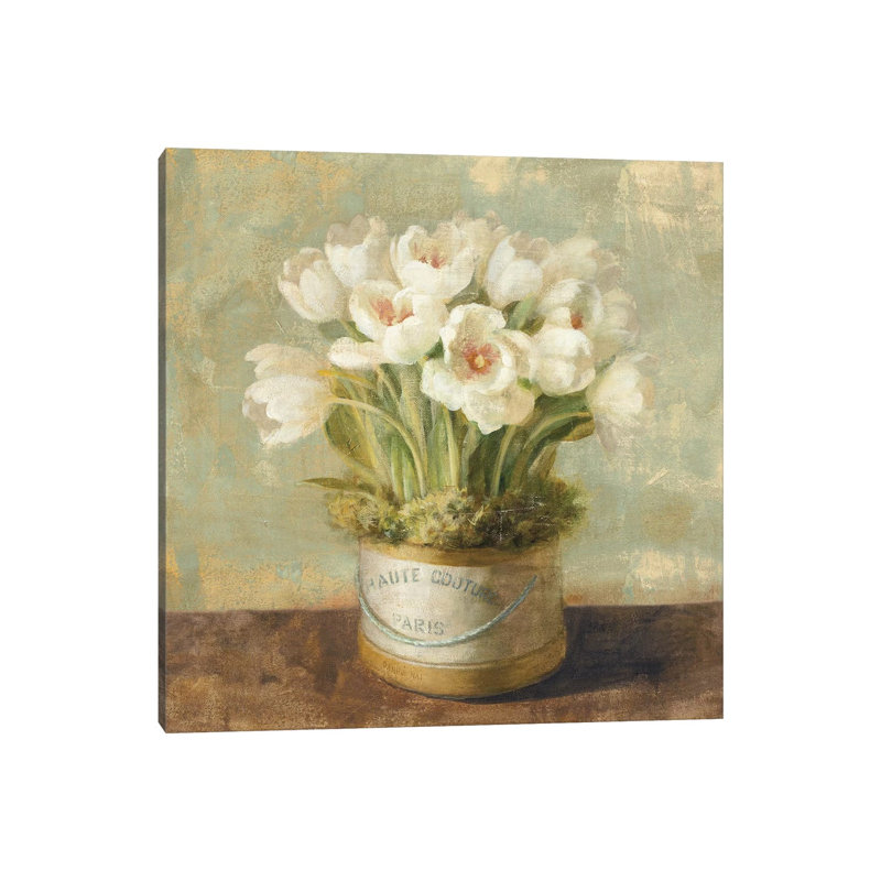 " Hatbox Tulips " by Danhui Nai, Wrapped Canvas, 12" H x 12" W x 0.75" D