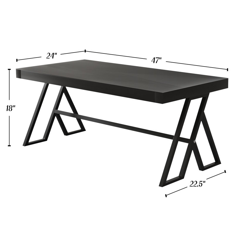 Black Modern Desk with Geometric Metal Legs, Home Office & Dining Table