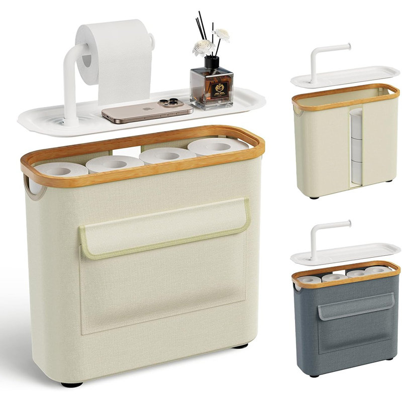 Panier de rangement pour papier hygiénique multifonctionnel - peut contenir 9 à 12 + 1 rouleaux, organisateur de salle de bain imperméable avec plateau pour téléphone et lingettes