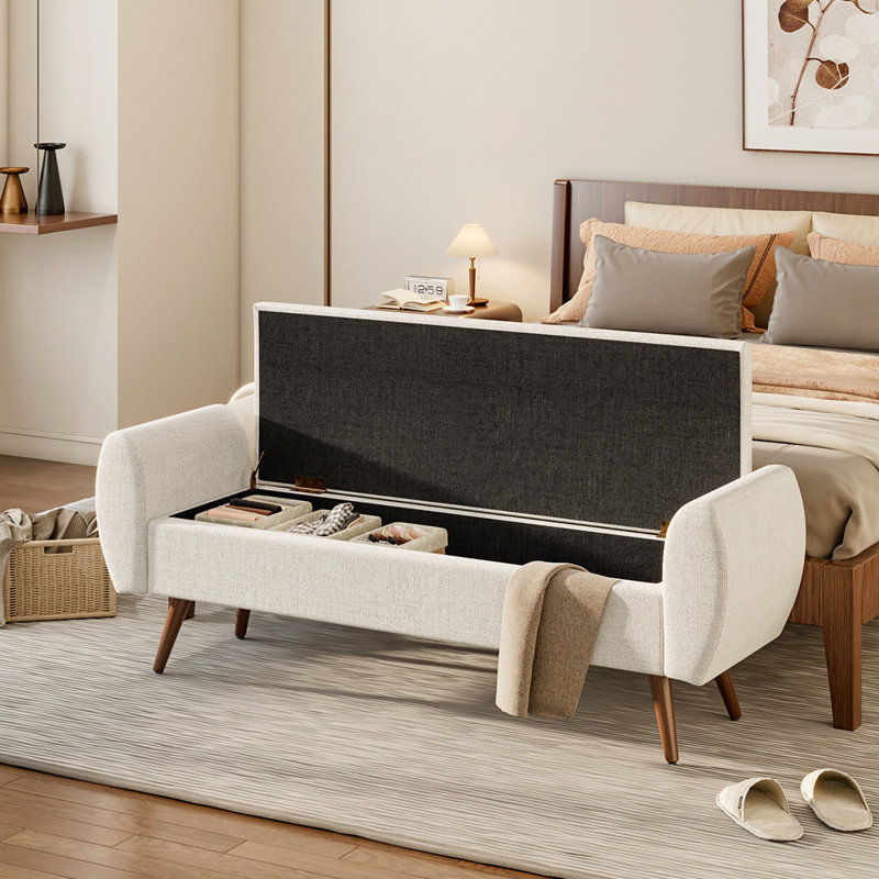 Alamo Upholstered Storage Bench, Beige Linen