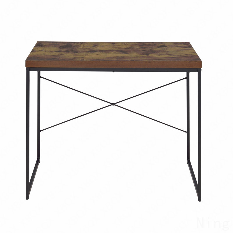 Weathered Oak & Black Finish Writing Desk/Dressing Table/Game Table/Small Dining Table W/ Metal Legs, Brown