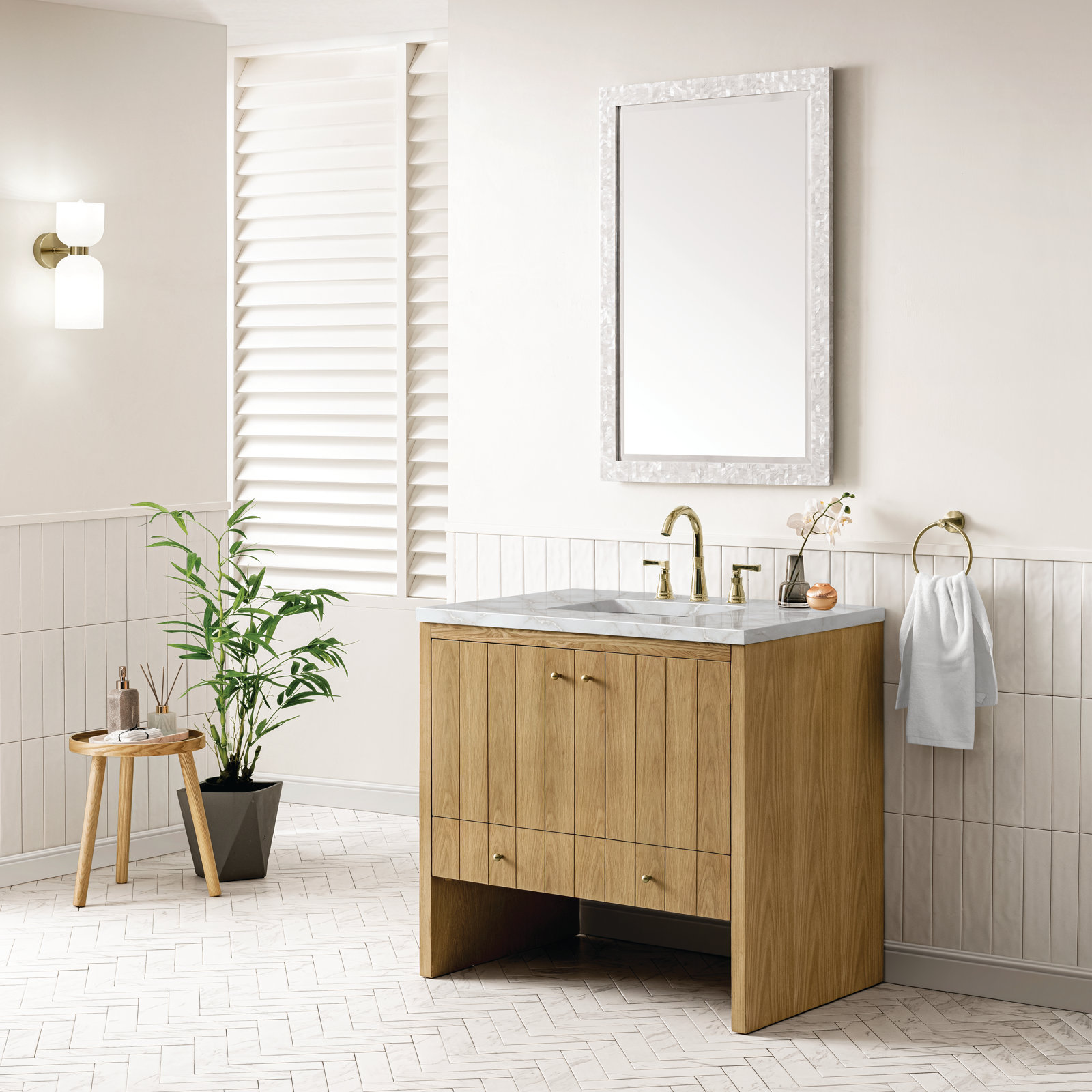 Hudson 36'' Single Bathroom Vanity, Victorian Silver, 8" Widespread, Light Natural Oak