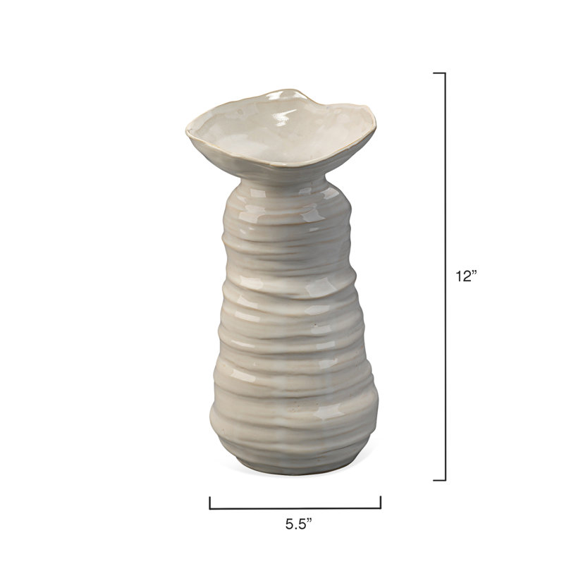 Marine Handmade Ceramic Table Vase, Pearl Cream, 12" H x 5.5" W x 5.5" D