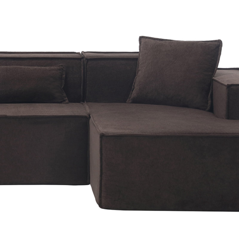 Canapé modulaire 3 pièces rembourré, Polyester brun, Accoudoir à droite (vu de face)