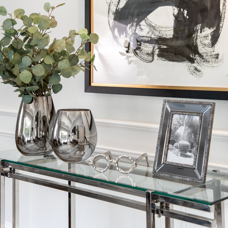 Decorative Glass Vase Glass High-Shine Glam Accent with Modern Curved Silhouette and Sleek Reflective Surface for Contemporary Interior Style Display.