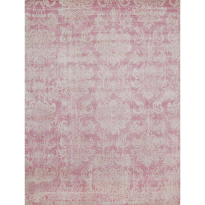 Andraz Tibetan Hand Loomed Viscose/Cotton Damask Rug in Ivory/Pink