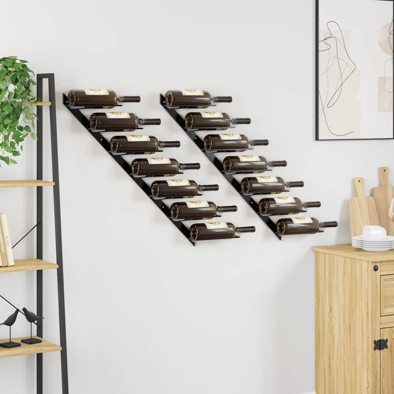 Rangement mural pour porte-bouteilles Danixsa, H 28,3 po x l 34,6 po x P 3,1 po, Noir