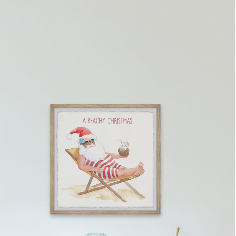 Santa on the Beach 1 Piece Single Picture Frame Painting, 30cm H x 30cm W x 3.81cm D
