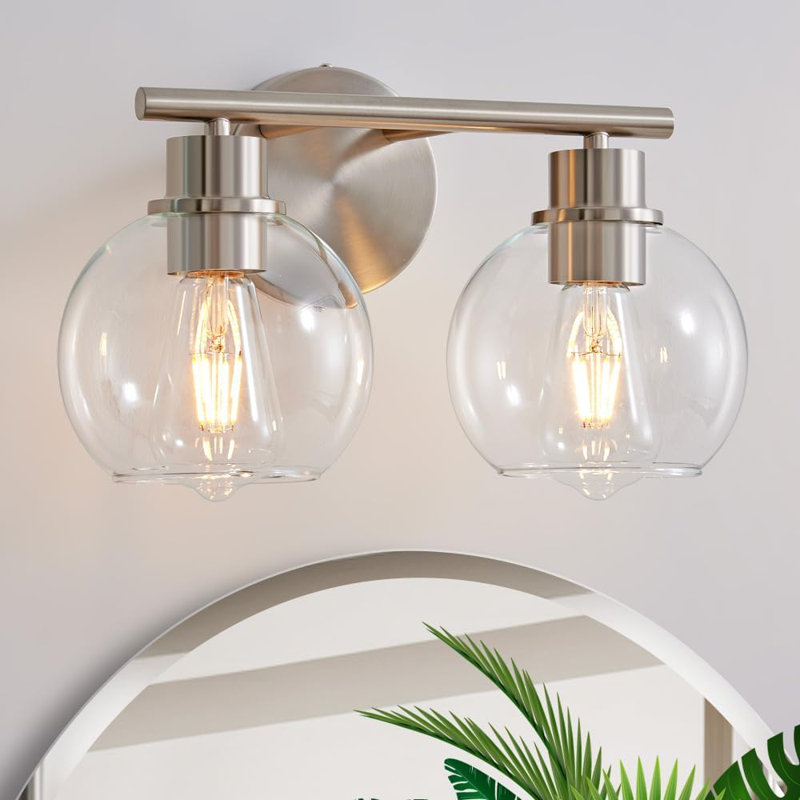 Luminaire de meuble-lavabo moderne avec abat-jour en verre, applique murale 2 lumières pour miroir, douille E26, installation facile