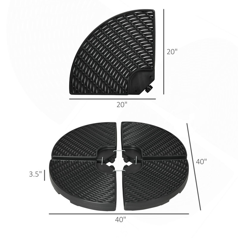 Matériau en PEHD, base de parasol de patio pesant jusqu'à 150 lb de sable Pour toute base de parasol décalée | 4 pièces, rempli d'eau ou de sable, toutes saisons, noir (rond)