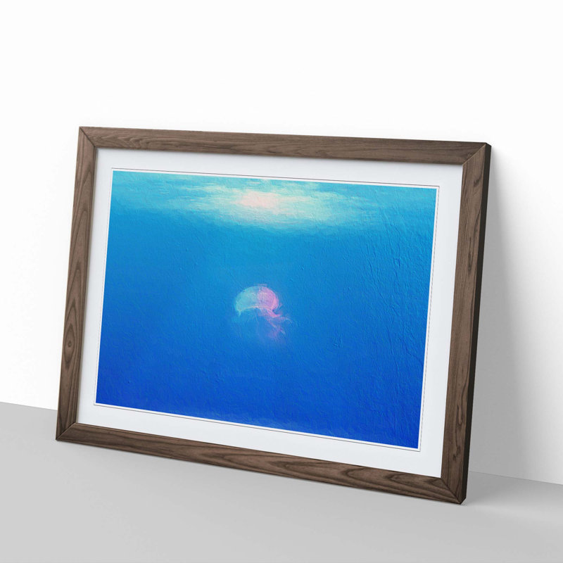 Jellyfish in Pink & Blue with Sunlight - Picture Frame Painting Print, Walnut Framed, 27cm H x 36cm W x 2cm D