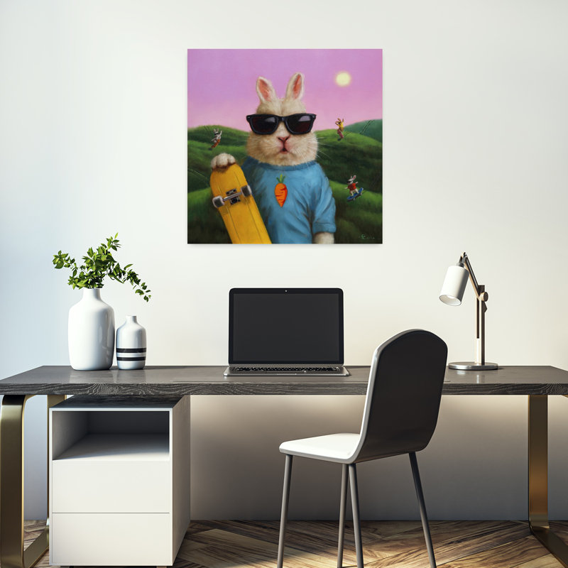 Art contemporain de lapin Skater Bunny, H 18 po x l 18 po