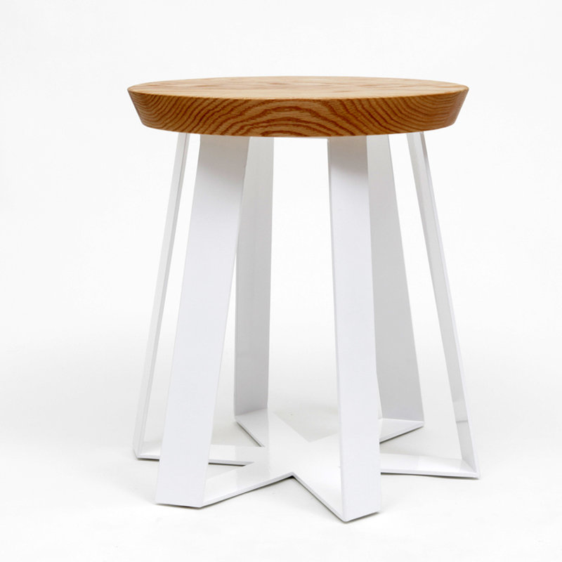 ARS Solid Wood Accent Stool, White, Oak