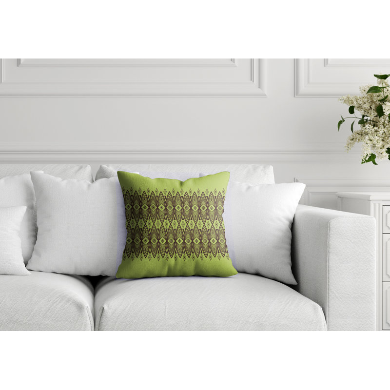 Housse de coussin d'intérieur Kamron Green avec motif tribal brun., 16" x 16"