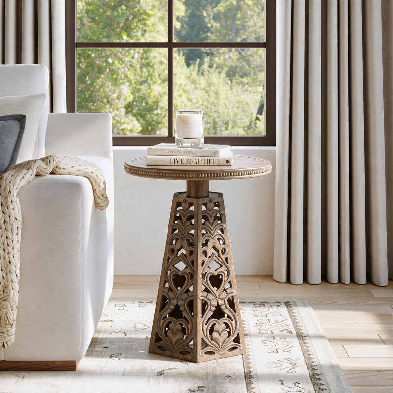 Petite table d'appoint ronde de 24,02 pouces de hauteur, Bois naturel