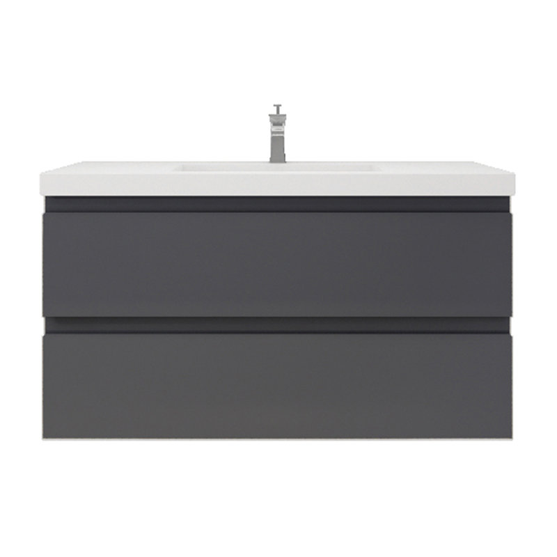 Ensemble de meuble-lavabo mural simple 42 po Mableton, Gris ultrabrillant