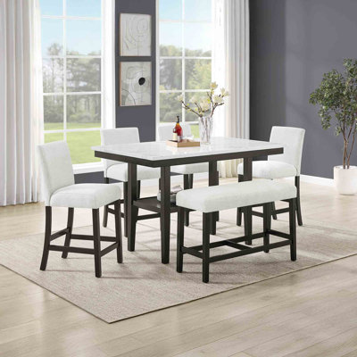 Wyncote 6-Piece Wood Counter Table Set With 4 Chairs And Bench, Stone Gray