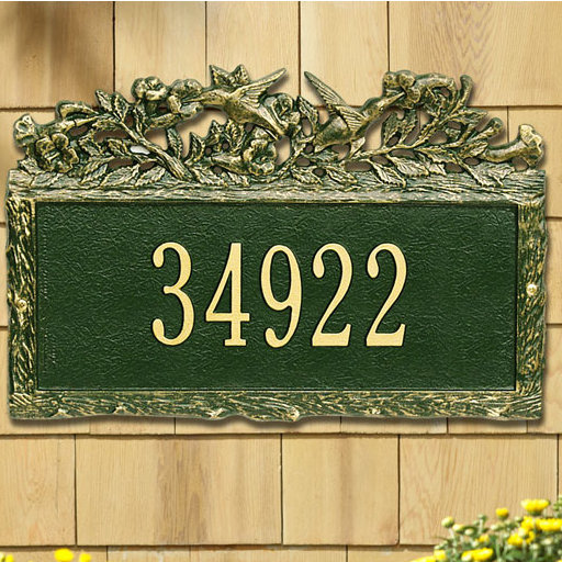 Woodland 1-Line Wall Address Plaque, Black and Gold, Yes