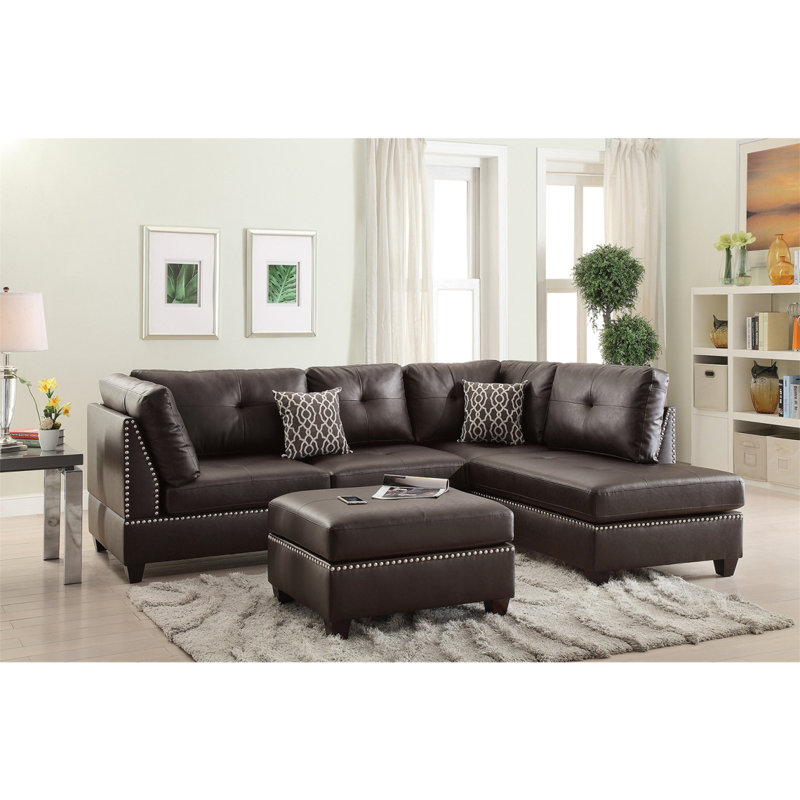 Canapé modulaire réversible en cuir reconstitué avec repose-pieds, espresso
