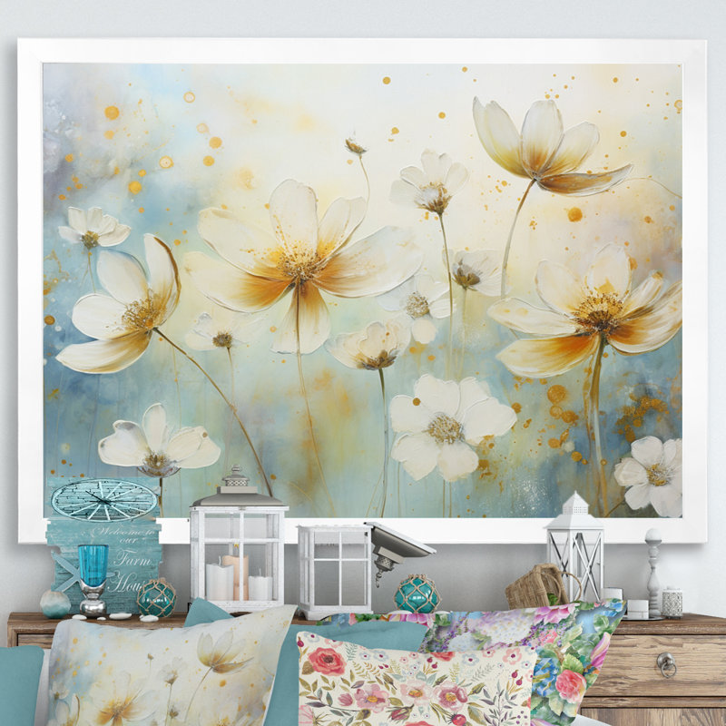 «Blossoming Daisy Delicate Blossoming Wildflower» sur toile, H 16 po x l 32 po, Encadrement doré