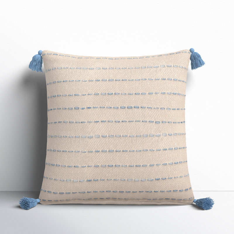 Housse et insert de coussin carré en mélange de coton Hainsly, Bleu / ivoire naturel, Polyester