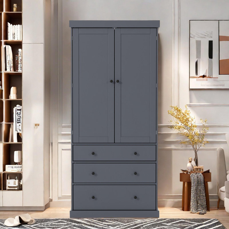 Garde-manger Farmhouse avec 3 tablettes réglables, 8 tablettes de porte et 3 tiroirs, Gris