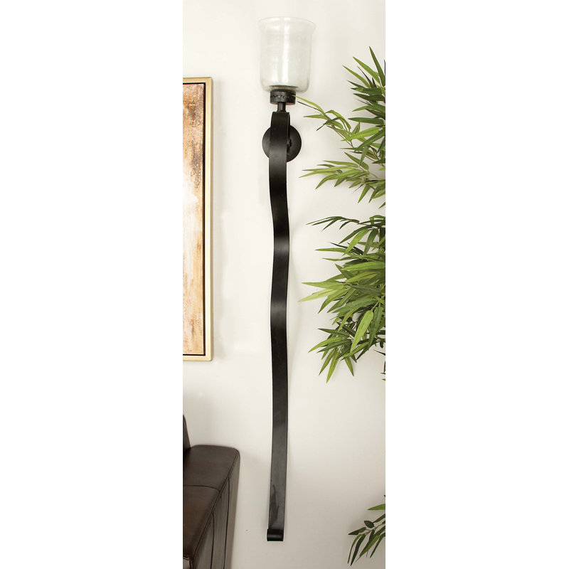 Black Wrought Iron Abstract Hurricane Wall Sconce