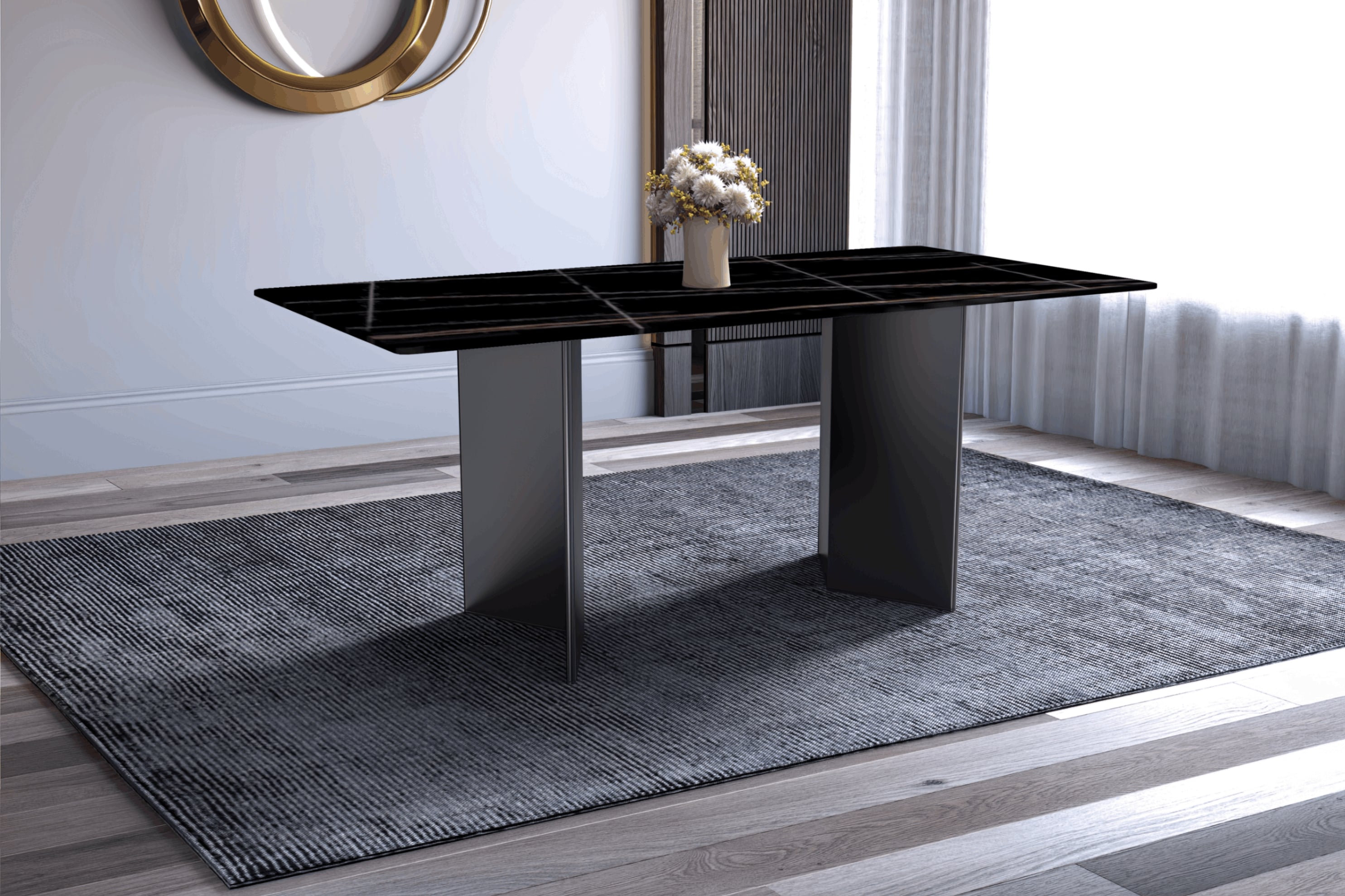 Ivy Bronx Defalco Dining Table With Sintered Stone/Glass Rectangular ...