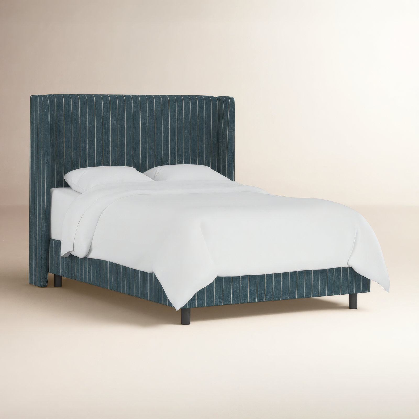 Tilly Upholstered Wingback Bed, Queen, Fritz Indigo Stripe