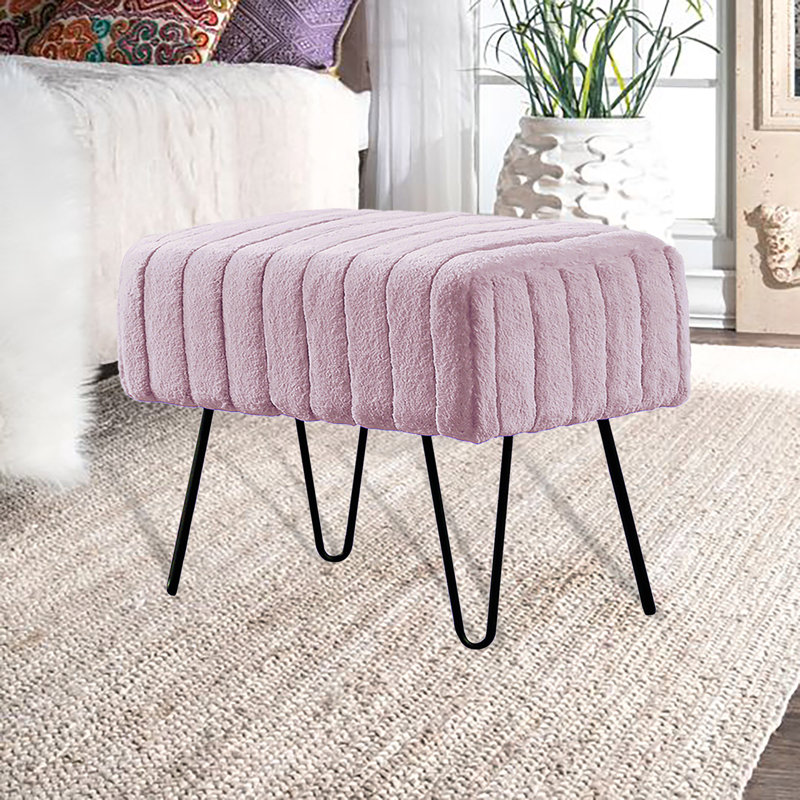 Defranco Upholstered Ottoman, Burnished Lilac Faux Fur