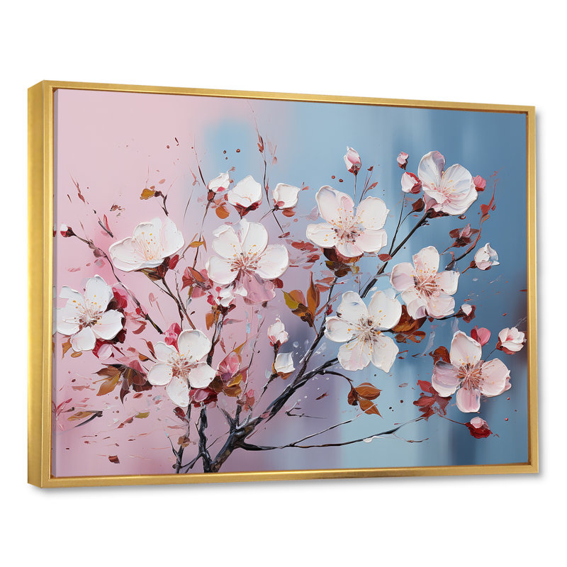 Fleur de pommier II sur toile, Cadre flottant doré, H 30 po x l 40 po x P 0,5 po