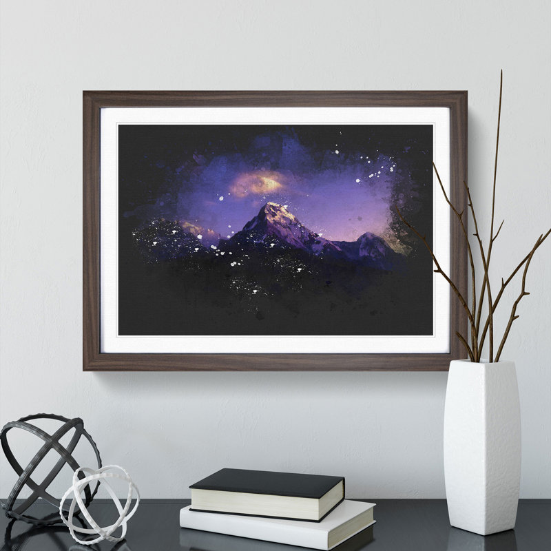 Mountains in Nepal at Night - Picture Frame Graphic Art Print, 62cm H x 87cm W x 2cm D, Walnut Framed