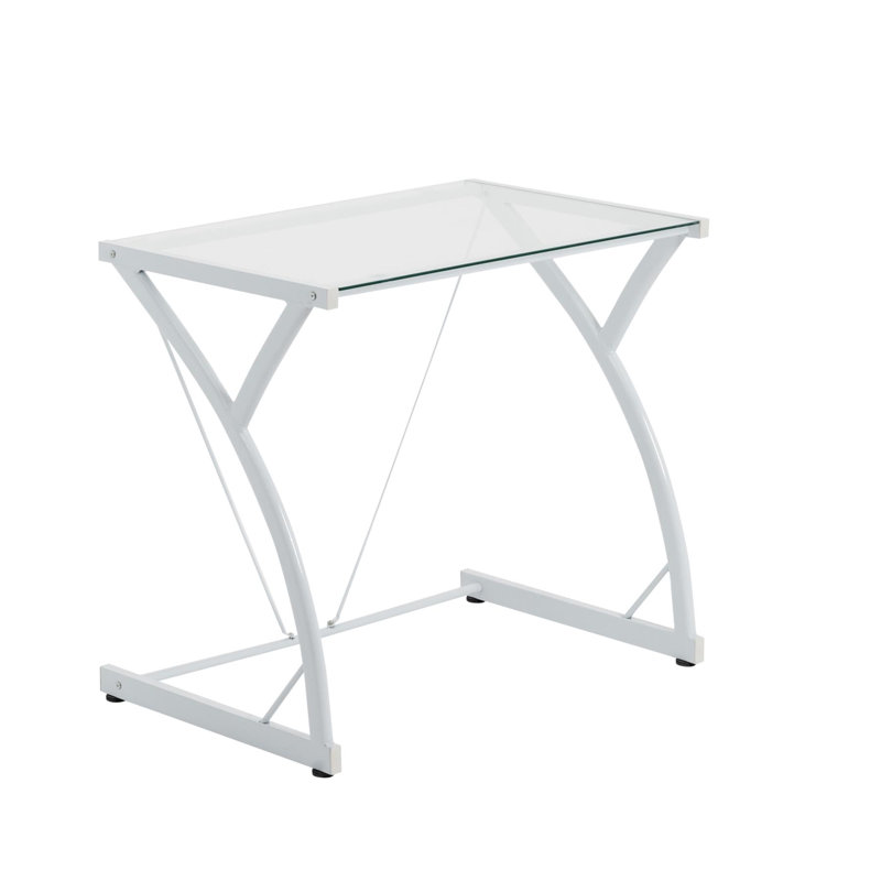 Glass Top Computer Desk, White