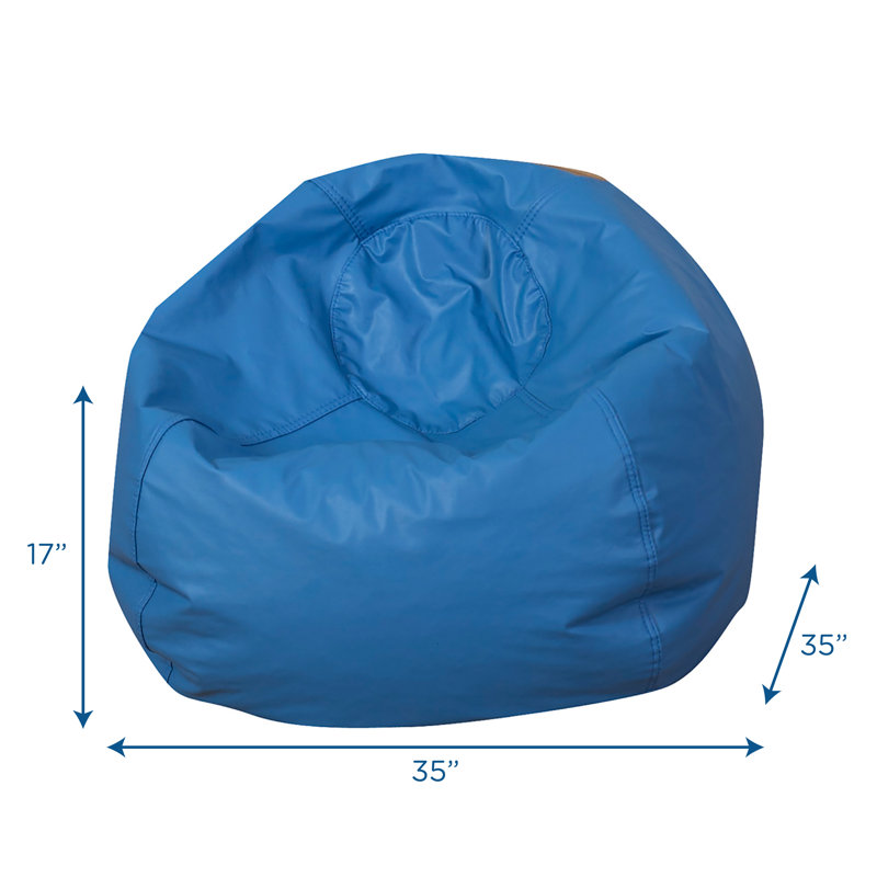 35" Round Vegan Leather Bean Bag, Blue Faux Leather