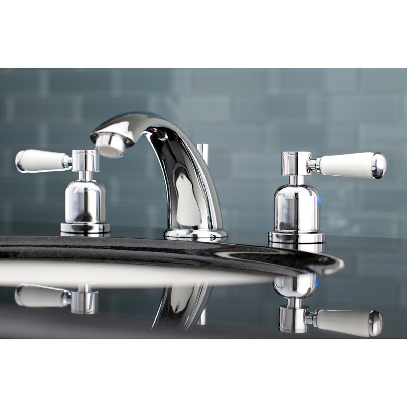 Kingston Brass Paris Two-Handle 3-Hole Deck Mount Widespread Bathroom Faucet with Retail Pop-Up Drain, Polished Chrome