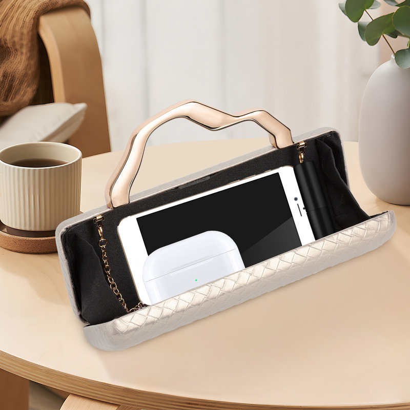 Élégant sac à main en cuir PU tissé, sac à main à motif géométrique, Blanc