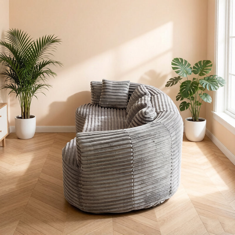 Canapé modulaire Curved, Velours côtelé gris