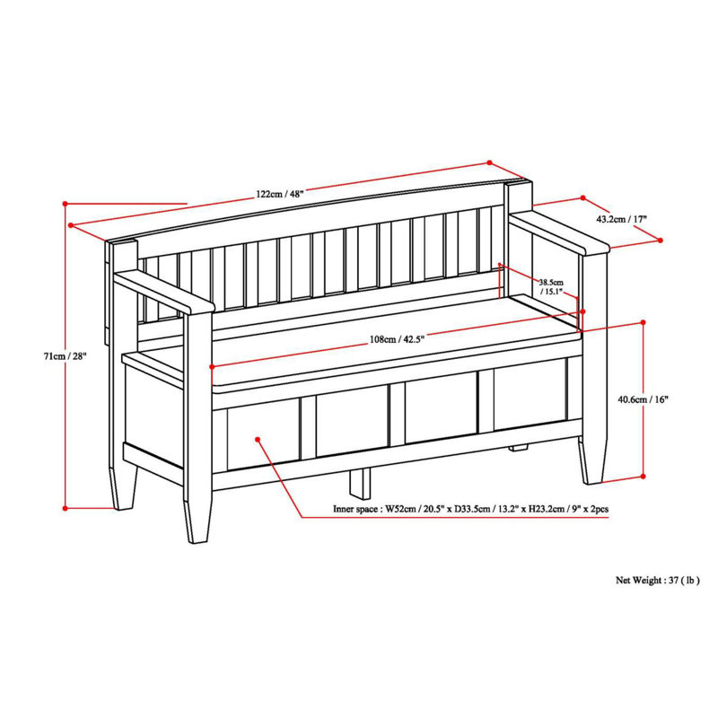 Brooklyn 48"W Solid Wood Contemporary Entryway Storage Bench with Lift-Top Lid and Dual Compartments, Farmhouse Gray