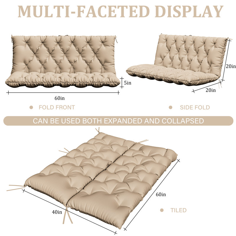 Coussin d'extérieur imperméable pour banc de jardin, Sable, L 60 po x P 40 po