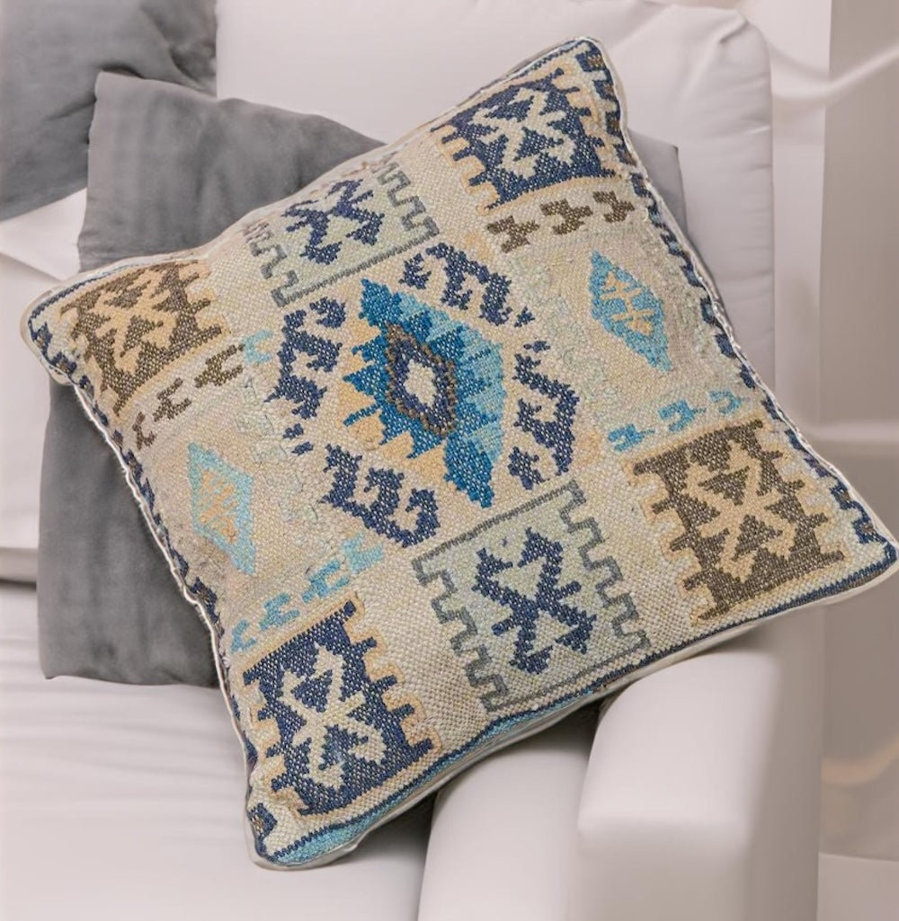 Adalayah Indoor / Outdoor Geometric Blue Square Throw Cushion Cover