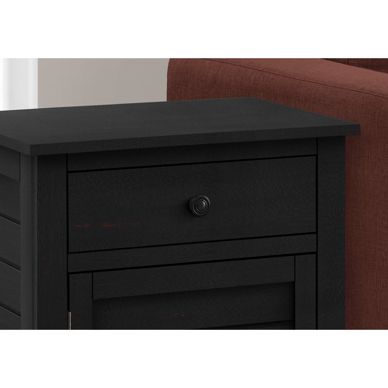 Table d'appoint, table de chevet, tiroir de rangement, bout, table d'appoint, chambre à coucher, lampe, rangement, placage noir, transitionnel