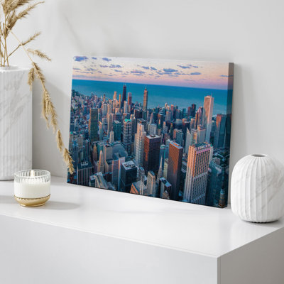 Architecture Building " Aerial View Pastel Sky NYC Cityscape Skyline Downtown Buildings Photo Scenic Modern Art "